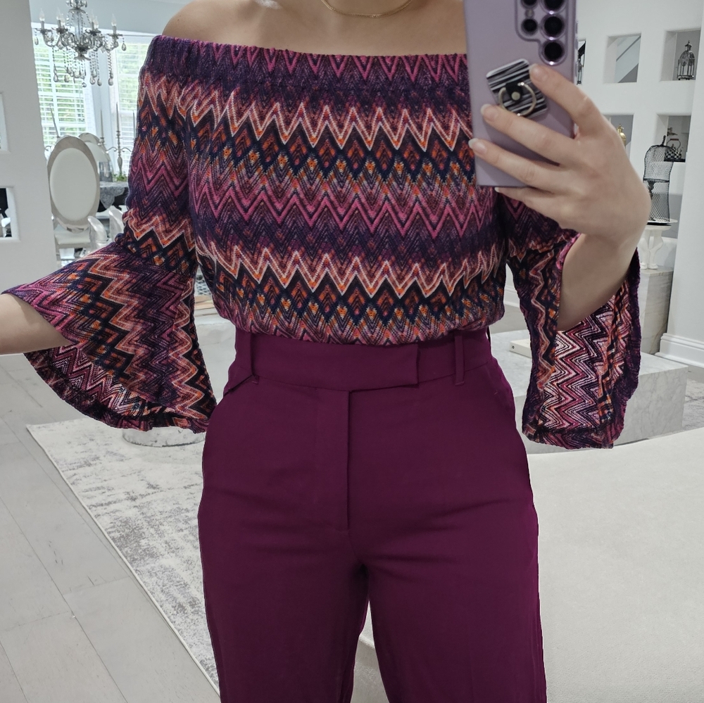 NWT Trina Turk Multicolor‎ Bell Sleeve Knit Top 3/4 Sleeve size Medium
